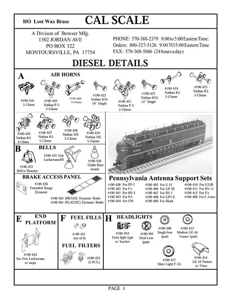 N <b>Scale</b>. . Ho scale diesel locomotive detail parts